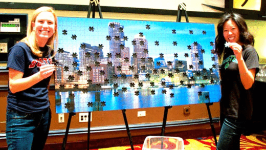An image showcasing a giant jigsaw puzzle in progress
