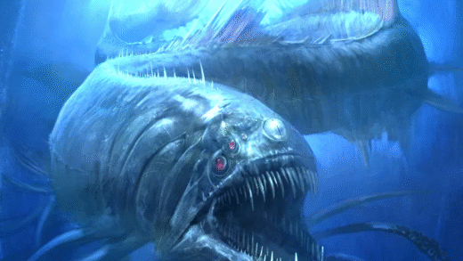 A collection of monstrous sea creatures from the deep ocean