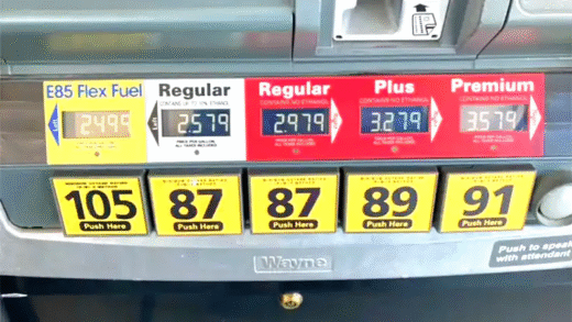 E85 Ethanol Fuel in a gas station