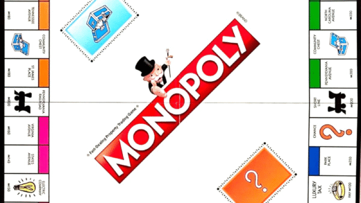 Monopoly game board with tokens and money