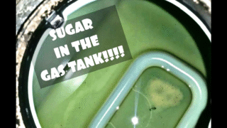 Illustration of sugar granules in gasoline