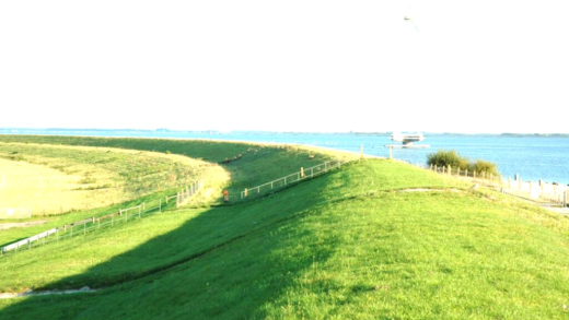Levee protecting a community from floodwaters